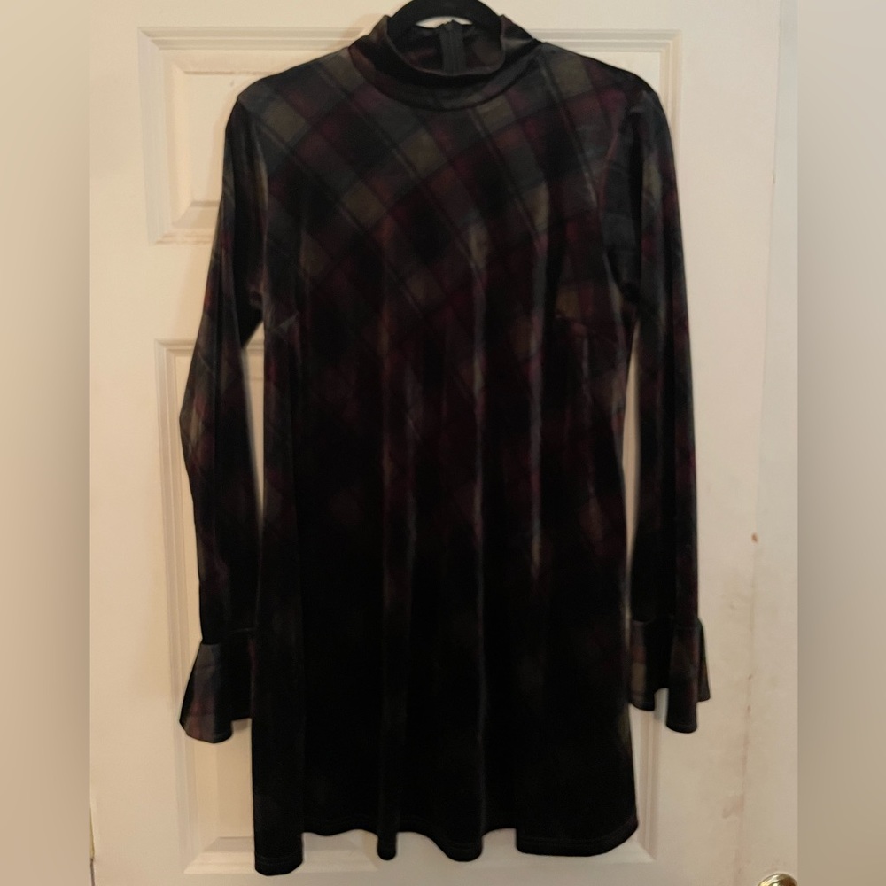 Lulus Long Sleeve Velvet plaid print dress